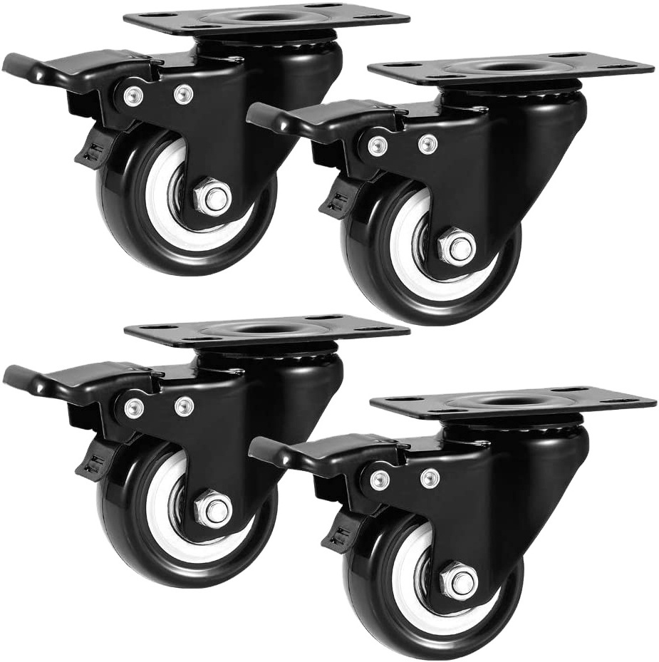 Huarui 2 Inch Casters Set Of 4 Heavy Duty Casters With Brakes Noiseless Locking Casters Polyurethane Material Swivel Plate Caste