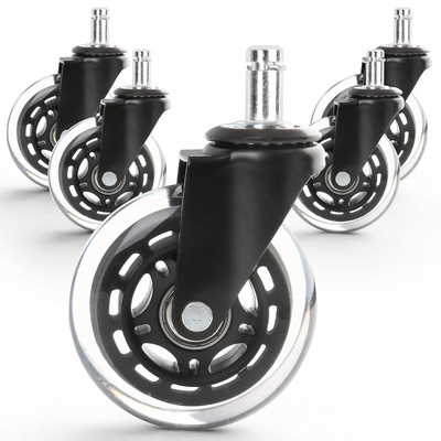 5 Pack Black 3 Inch Half Transparent PU Office Chair Swivel Furniture Caster Wheel