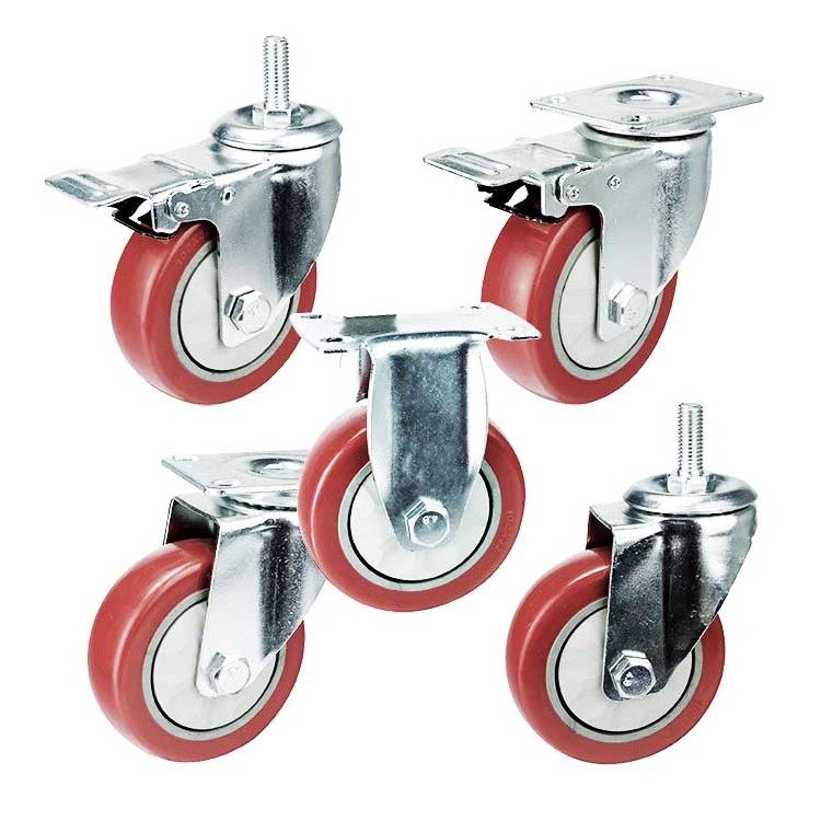 Manufacturer Industrial Outdoor Dust Cover Ball Bearing Red PVC PU Material 4 In Plate Caster Wheels