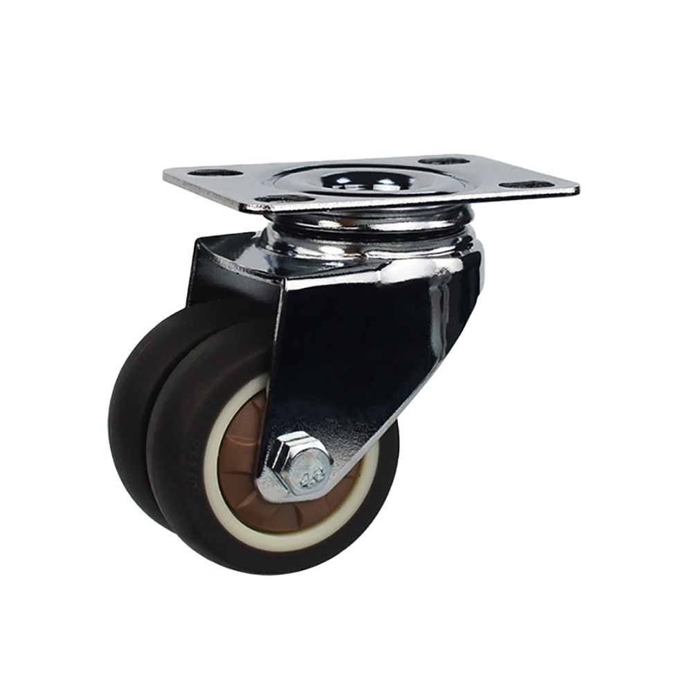 TPR Rubber Double Wheel Furniture Caster Universal Wheel Rigid Swivel Brake Castors Factory Industrial Casters with Threaded Ste