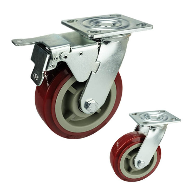 100x50mm 125x50mm 4/6/8 Inch High Quality Red PVC Retractable Trolley Wheel Heavy Duty Caster Swivel Wheel Caster