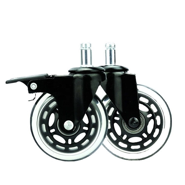 Huarui High Quality 75 Mm Pu Casters Silicone Office Chair Casters Wheels For Furniture Half Transparent Casters