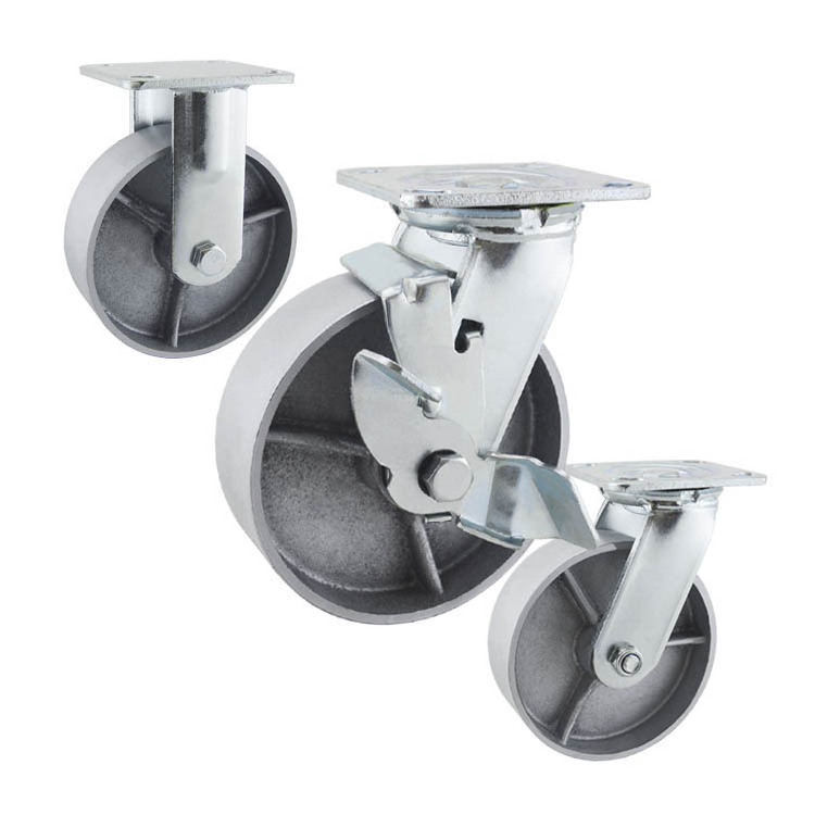 Side Brake Heavy Duty Steel Swivel Caster Wheels Casters with Cast Iron Wheels Replacement for Wheel Dollies