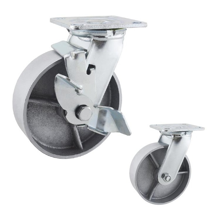 Side Brake Heavy Duty Steel Swivel Caster Wheels Casters with Cast Iron Wheels Replacement for Wheel Dollies