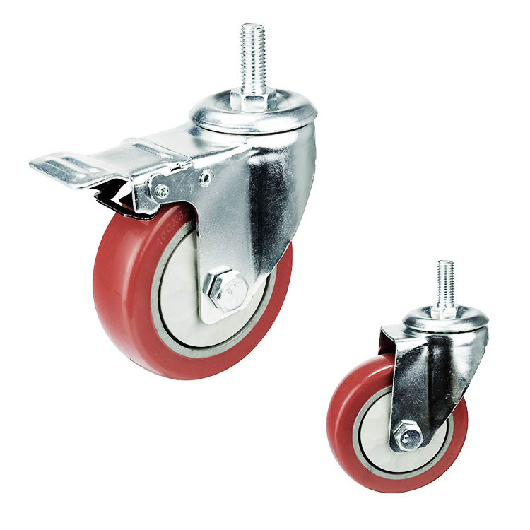 Manufacturer Industrial Outdoor Dust Cover Ball Bearing Red PVC PU Material 4 In Plate Caster Wheels