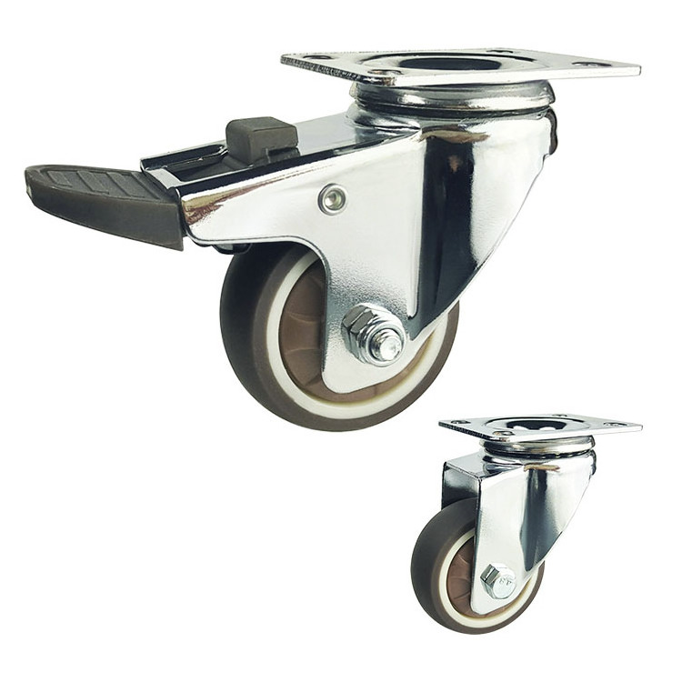 Guangzhou High Quality 75 mm Brown TPR Furniture Swivel Chrome Plated  Lock Caster Wheel