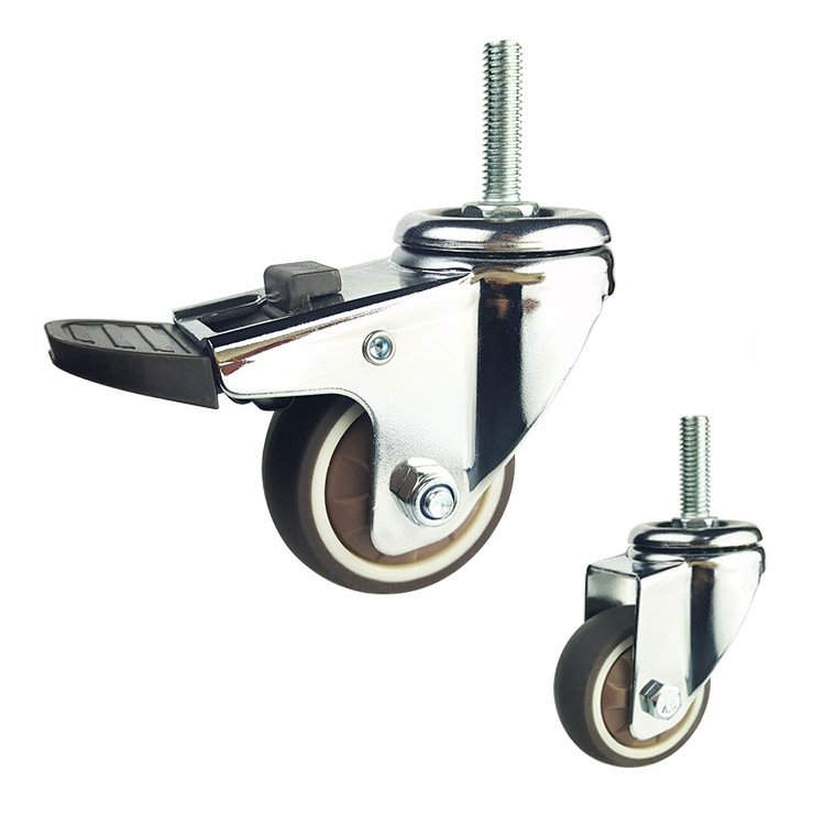 Guangzhou High Quality 75 mm Brown TPR Furniture Swivel Chrome Plated  Lock Caster Wheel