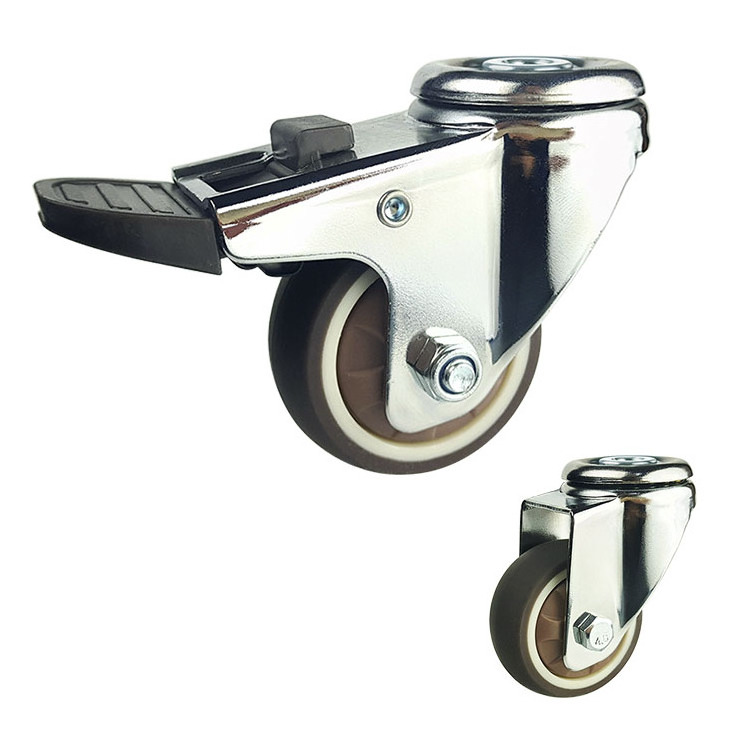 Guangzhou High Quality 75 mm Brown TPR Furniture Swivel Chrome Plated  Lock Caster Wheel