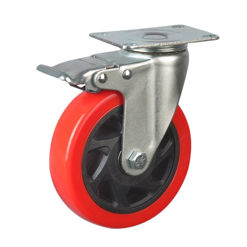 360 Degrees Rotatable 3/4/5/6 Inch Red/orange/black Pvc Castors Caster Wheels With Lock For Heavy Duty