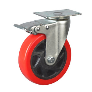 360 Degrees Rotatable 3/4/5/6 Inch Red/orange/black Pvc Castors Caster Wheels With Lock For Heavy Duty