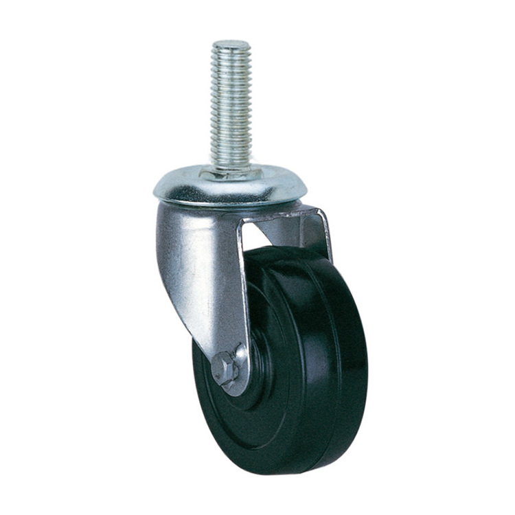 Industrial Light Duty 1 2 3 inch Zinc Plated Black Rubber Swivel Fixed Side Brake Caster Wheel