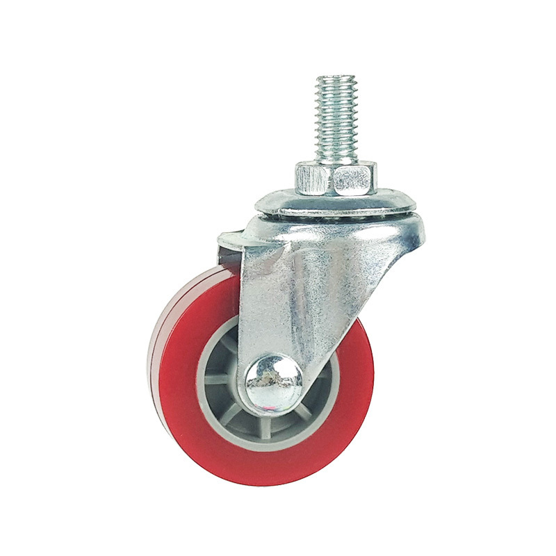 Industrial Light Duty 1 2 3 inch Swivel Fixed Side Brake Zinc Plated Red PVC Wheel Caster Wheel