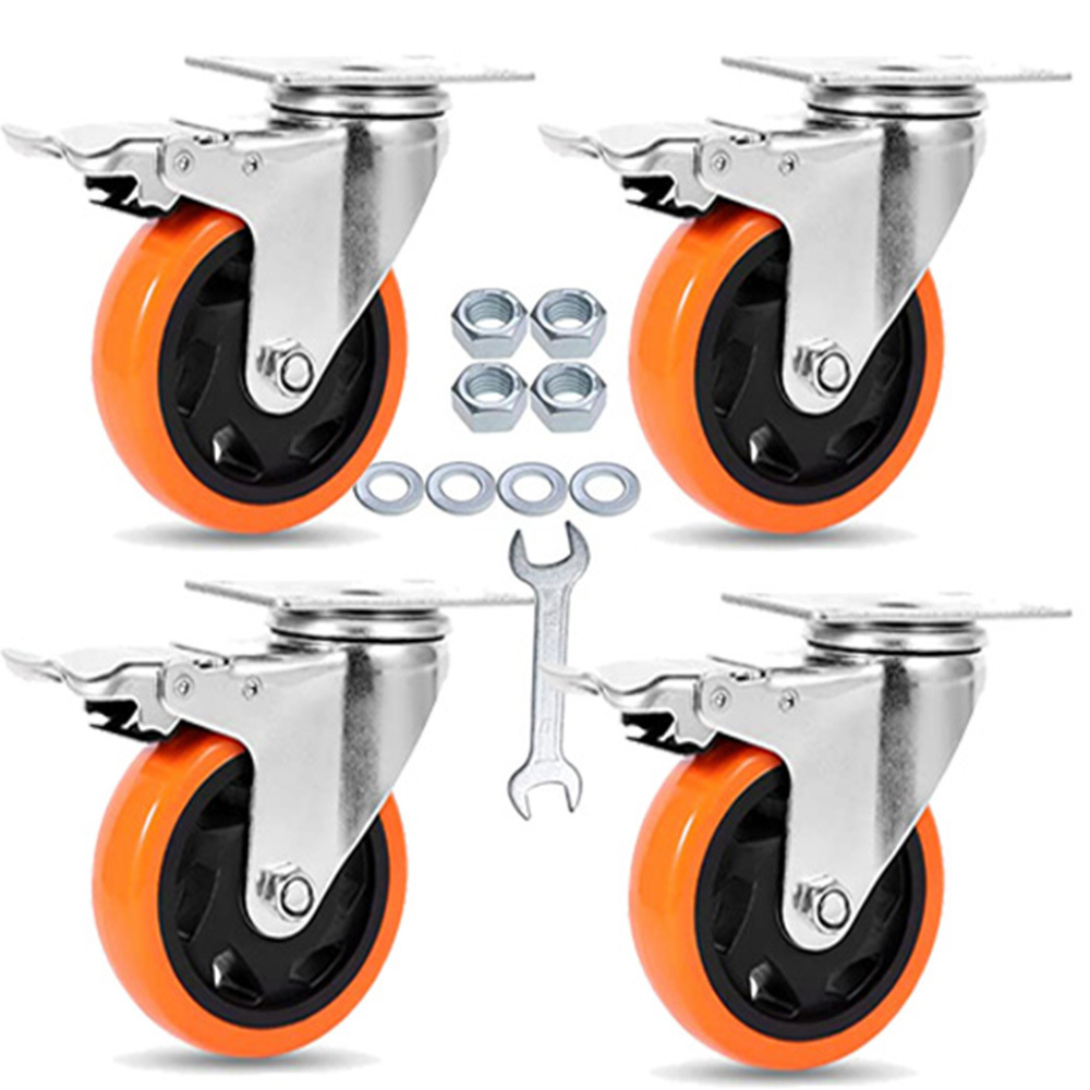 2.5/3/4/5/6 Inch Industrial Medium Duty 75mm Castor Pvc Orange Swivel Caster Rotating Wheels