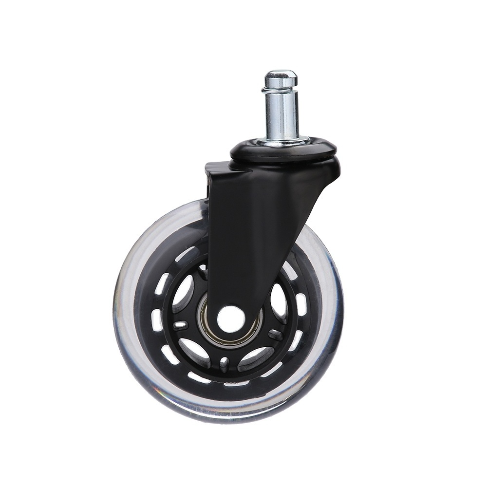 Huarui 3 Inch Half Transparent Swivel Casters For Hardwood Floor And Carpet Pu Furniture Caster Wheels