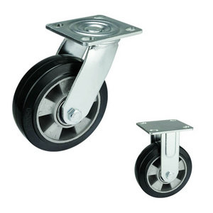 Black Aluminium Core Rubber Castors With High Load Capacity And Universal Brake Fixed Castors For Industrial Use