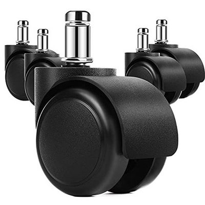 Set Of 5  Black Office Chair Wheel 2 Inch Nylon Stem Furniture Casters With Brake