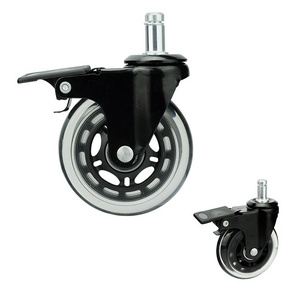 Premium 3 Inch Rubber Caster Wheels with Brake Replacement Style Swivel Threaded Stem with  Mounting Hardware