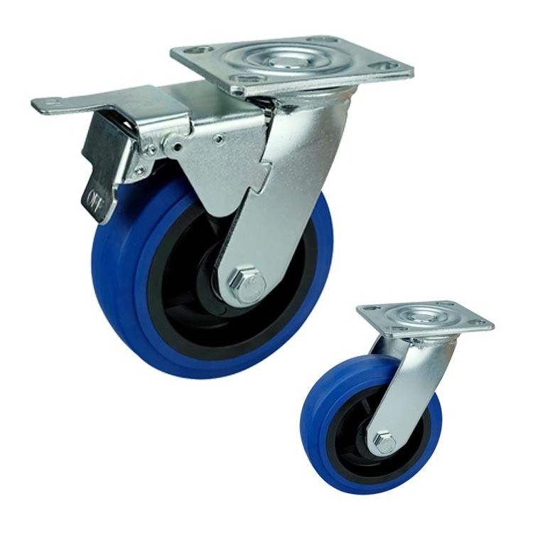 4/5/6/8 Inch Blue High Quality TPR Trolley Wheel Heavy Duty Caster Locking Swivel Outdoor Wheel Caster Rubber Cups