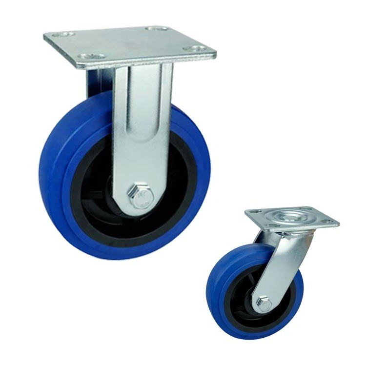 4/5/6/8 Inch Blue High Quality TPR Trolley Wheel Heavy Duty Caster Locking Swivel Outdoor Wheel Caster Rubber Cups