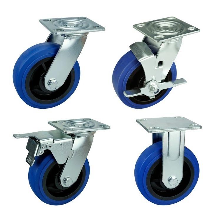 4/5/6/8 Inch Blue High Quality TPR Trolley Wheel Heavy Duty Caster Locking Swivel Outdoor Wheel Caster Rubber Cups