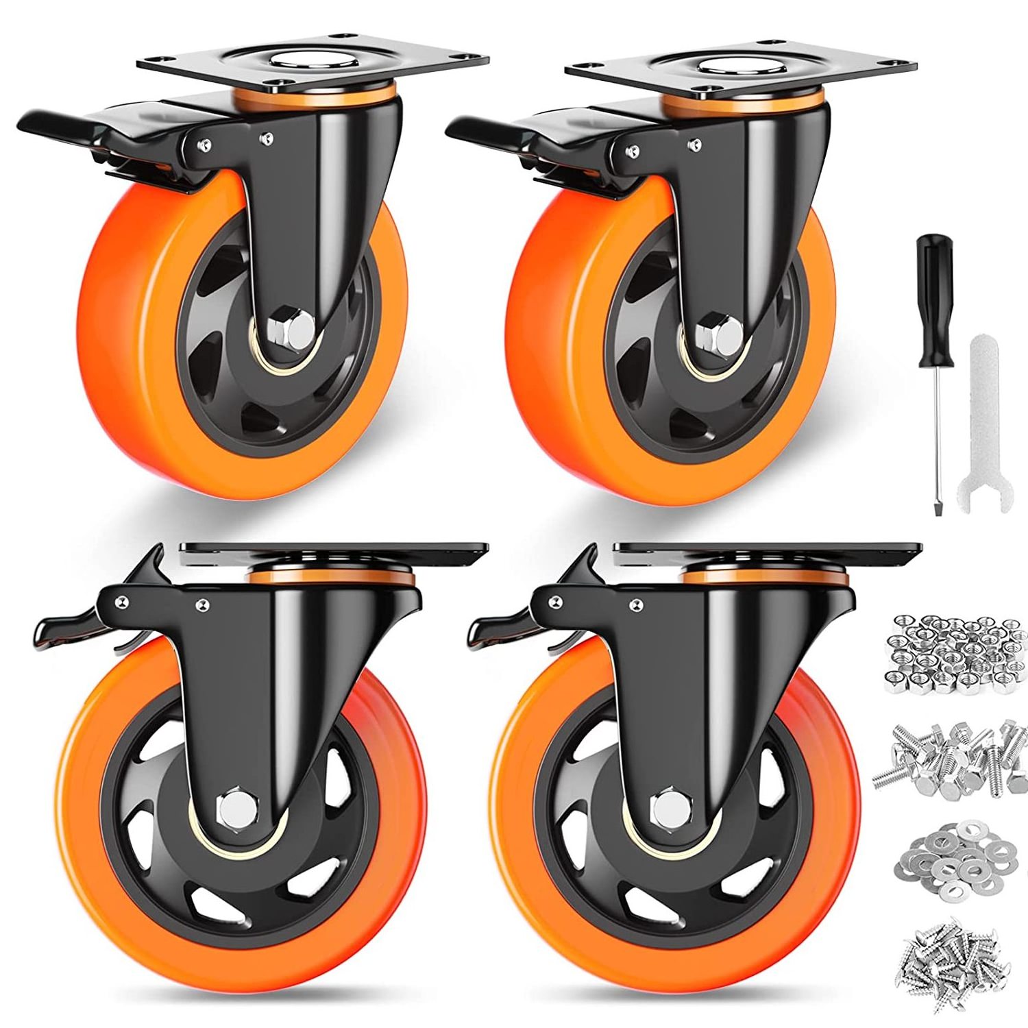 4 Inch Caster Wheels with Brake 2200 Lbs, Locking Industrial Swivel Top Plate Casters Wheel for Furniture and Workbench Cart