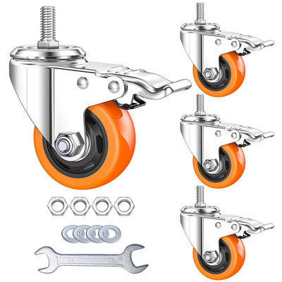 Stem Casters Heavy Duty Swivel Threaded Stem Caster Wheels 1 2 inch Thread Dual Locking Wheel with Brakes Pack