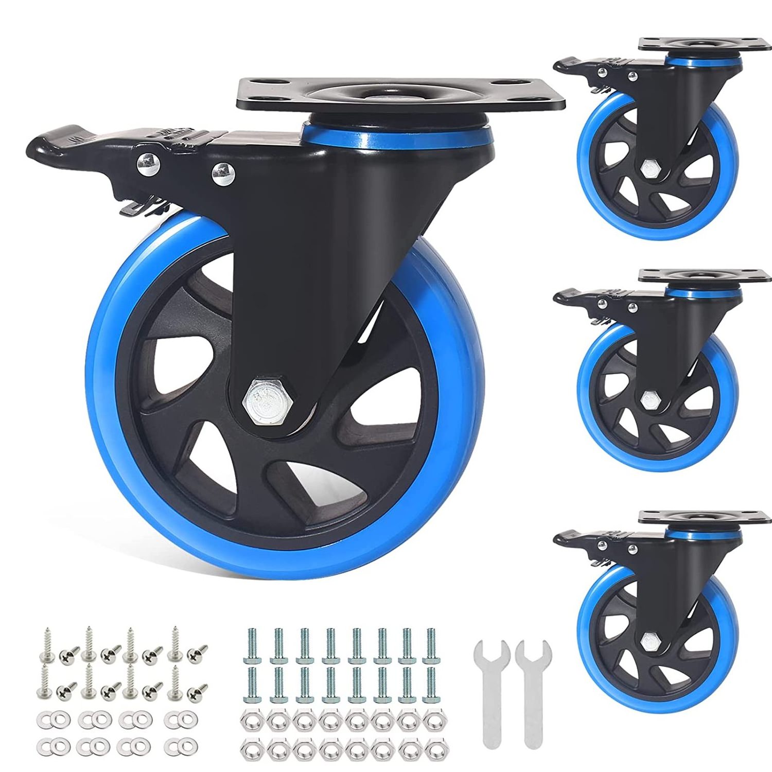 4 Inch Stem Caster Wheels Heavy Duty with Dual Locking 2200Lbs, Threaded Stem Casters 3/8