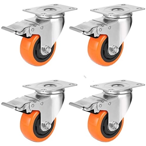 5 In Swivel Casters With Double Locking Heavy Duty High Quality Polyurethane Noise-Free Wheels For Furniture And Carts