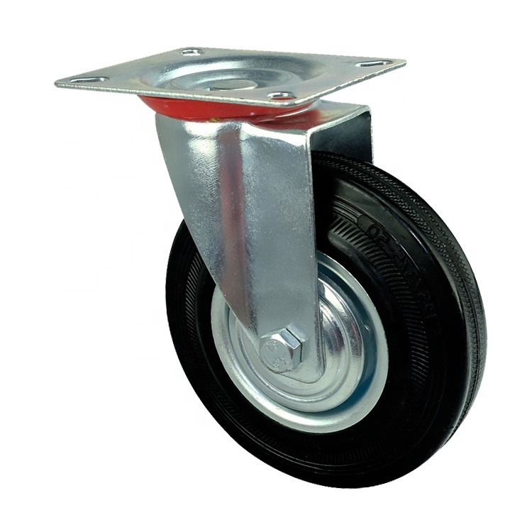 High Quality Black Rubber 3/3.5/4/5/6/8 Inch Swivel Steel Core Industrial Caster Wheel With Brake For Waste Bin