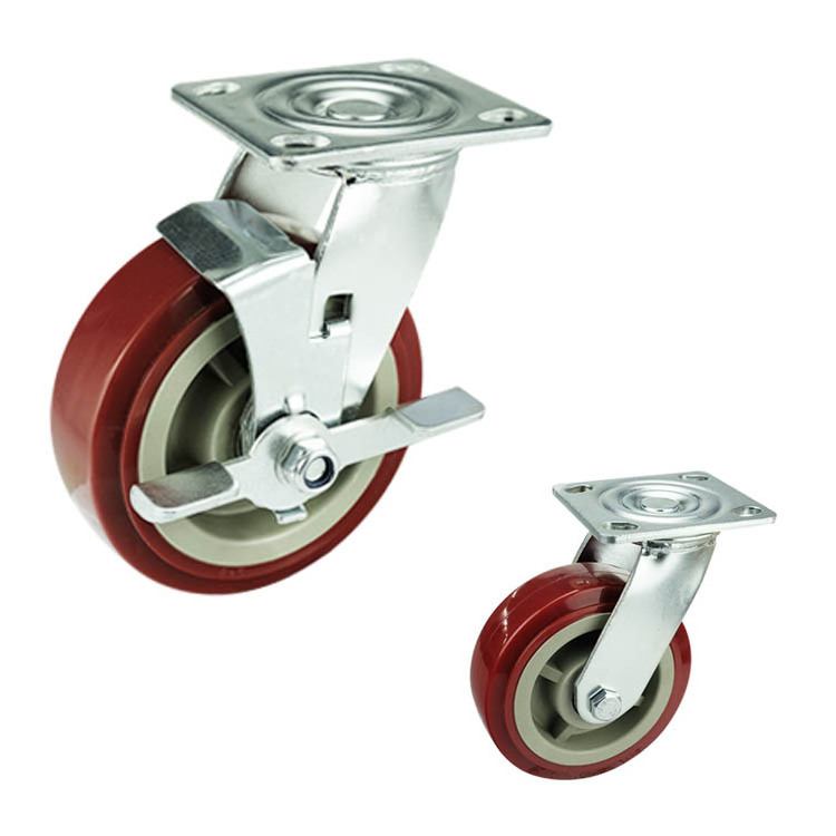 100x50mm 125x50mm 4/6/8 Inch High Quality Red PVC Retractable Trolley Wheel Heavy Duty Caster Swivel Wheel Caster