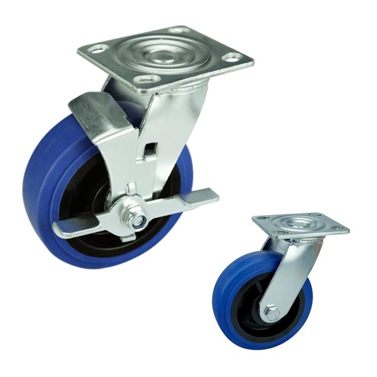 4/5/6/8 Inch Blue High Quality TPR Trolley Wheel Heavy Duty Caster Locking Swivel Outdoor Wheel Caster Rubber Cups