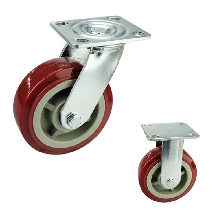 100x50mm 125x50mm 4/6/8 Inch High Quality Red PVC Retractable Trolley Wheel Heavy Duty Caster Swivel Wheel Caster