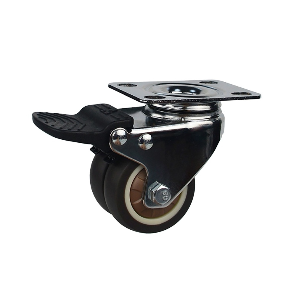 TPR Rubber Double Wheel Furniture Caster Universal Wheel Rigid Swivel Brake Castors Factory Industrial Casters with Threaded Ste