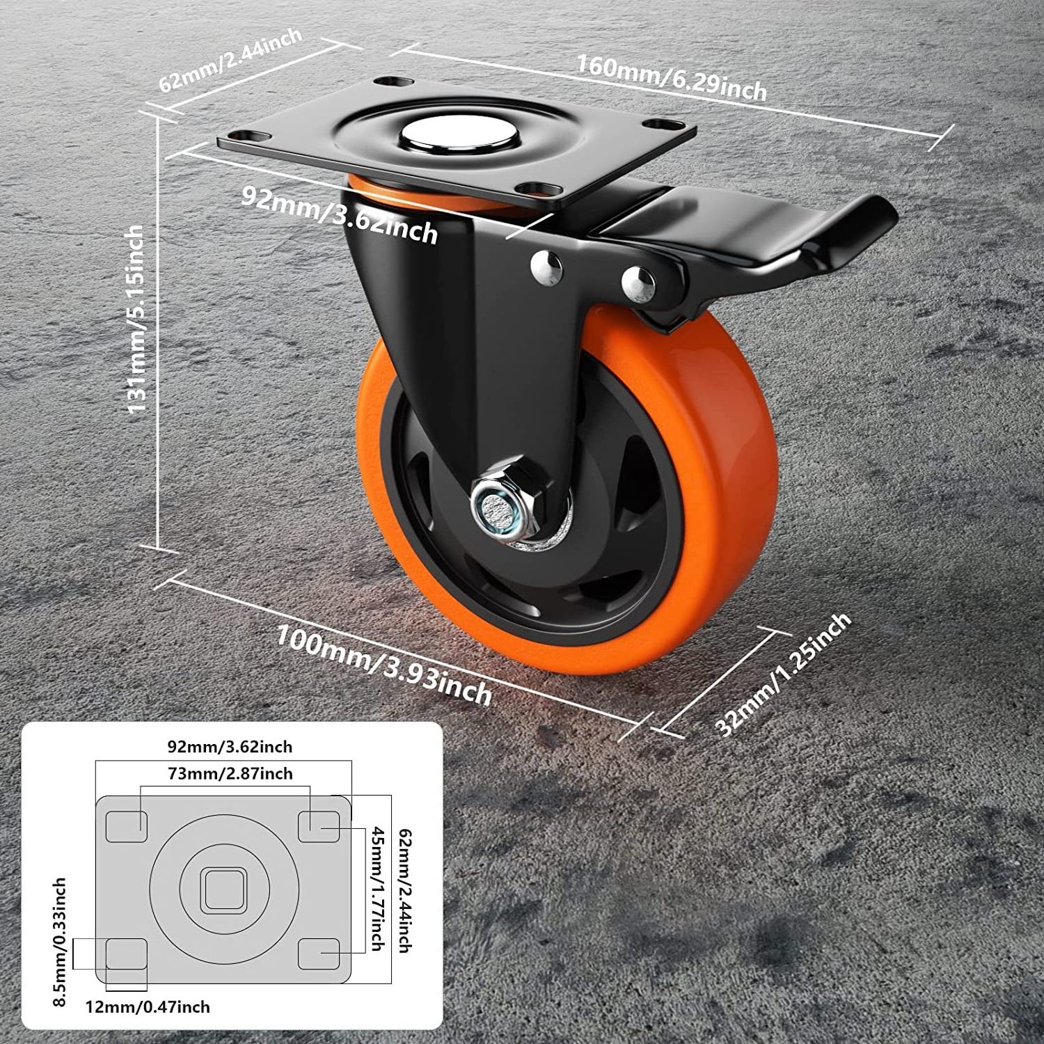 4 Inch Caster Wheels with Brake 2200 Lbs, Locking Industrial Swivel Top Plate Casters Wheel for Furniture and Workbench Cart