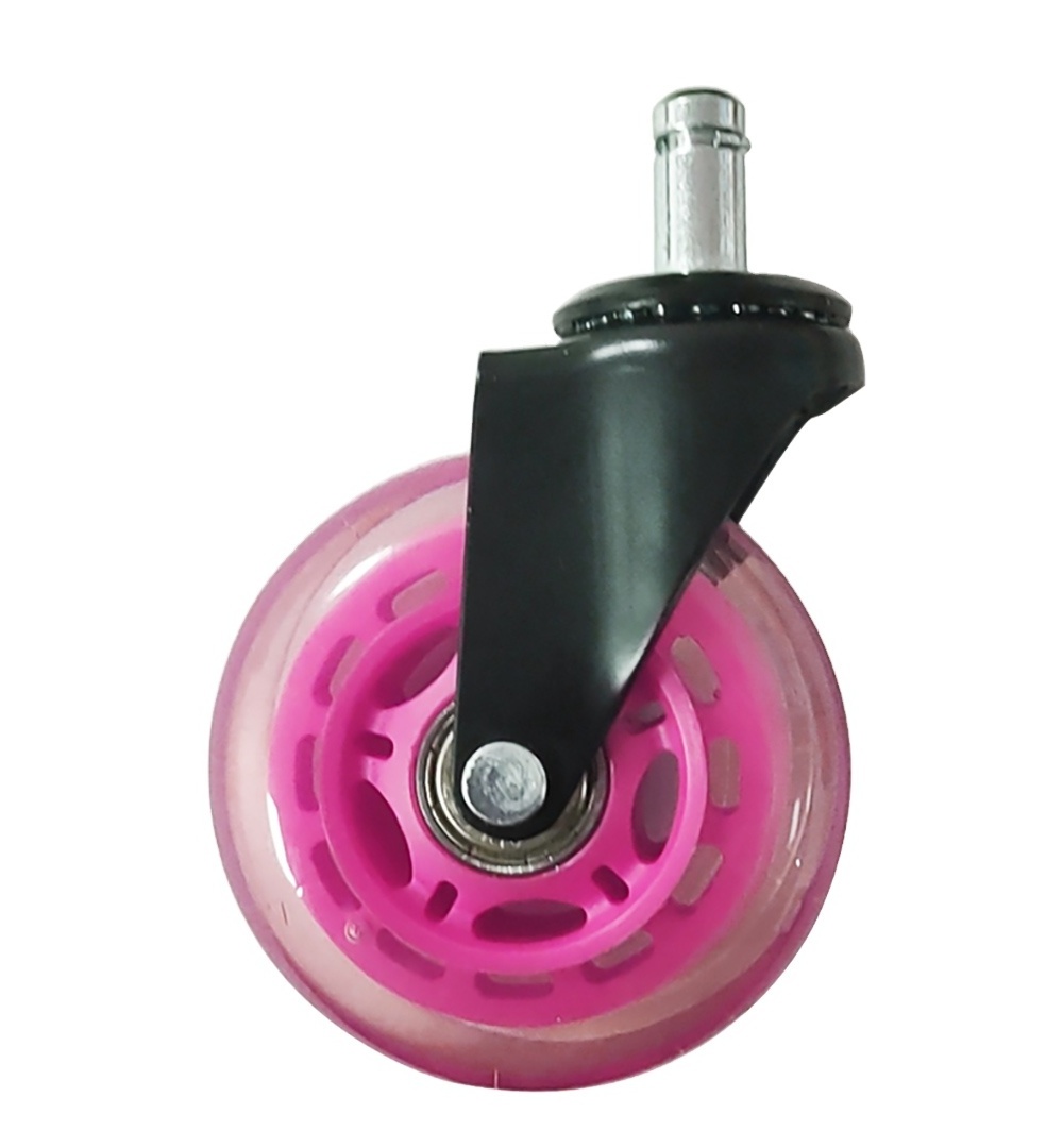 Huarui Universal Pink 75mm 3 Inches Furniture Pu Wheel Pin Chair Wheels M11x22 Grip Ring Stem Screw  Stem Caster Ruedas Para Mue