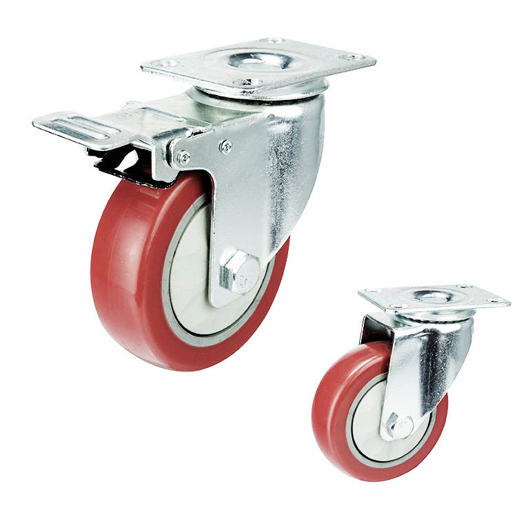 Manufacturer Industrial Outdoor Dust Cover Ball Bearing Red PVC PU Material 4 In Plate Caster Wheels