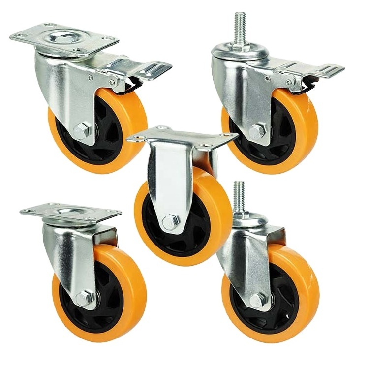 2.5/3/4/5/6 Inch Industrial Medium Duty 75mm Castor Pvc Orange Swivel Caster Rotating Wheels