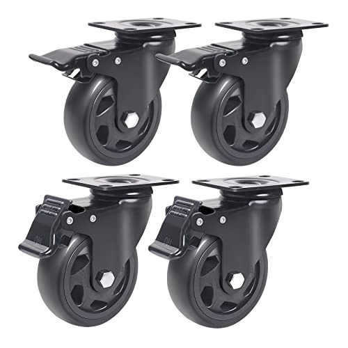 5 Inch Caster Wheels With Brake Pu Heavy Duty Rotating Plate Casters With Double Ball Bearings Furniture Wheels