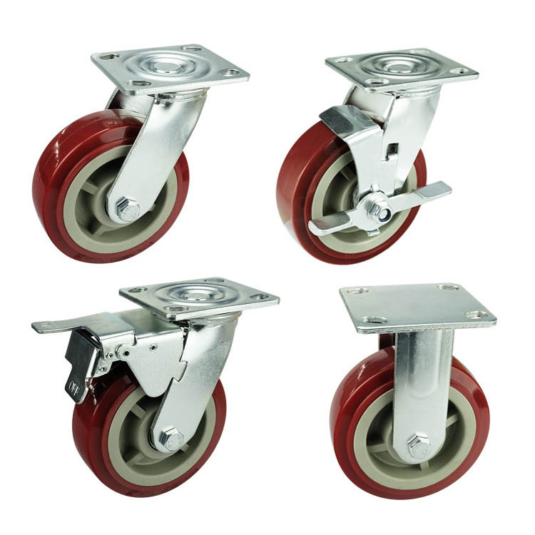 100x50mm 125x50mm 4/6/8 Inch High Quality Red PVC Retractable Trolley Wheel Heavy Duty Caster Swivel Wheel Caster