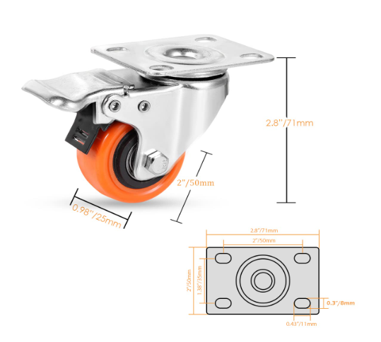 HR 2 Inch Foot Wheel Heavy Load -Bearing Rotation Band Brake Safety Double Brake Static Wheels For Furniture And Carts