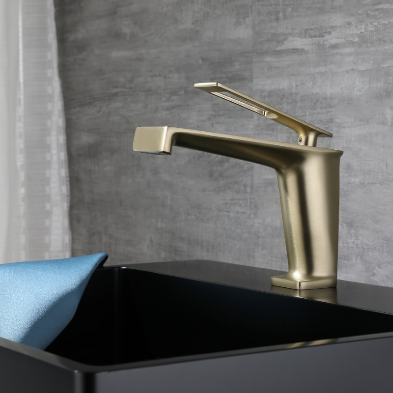 HUARUILI Brass Modern Waterfall Bathroom Basin Faucet 1 Hole Commercial Sink Faucet Solid In Brushed Gold Single Hole