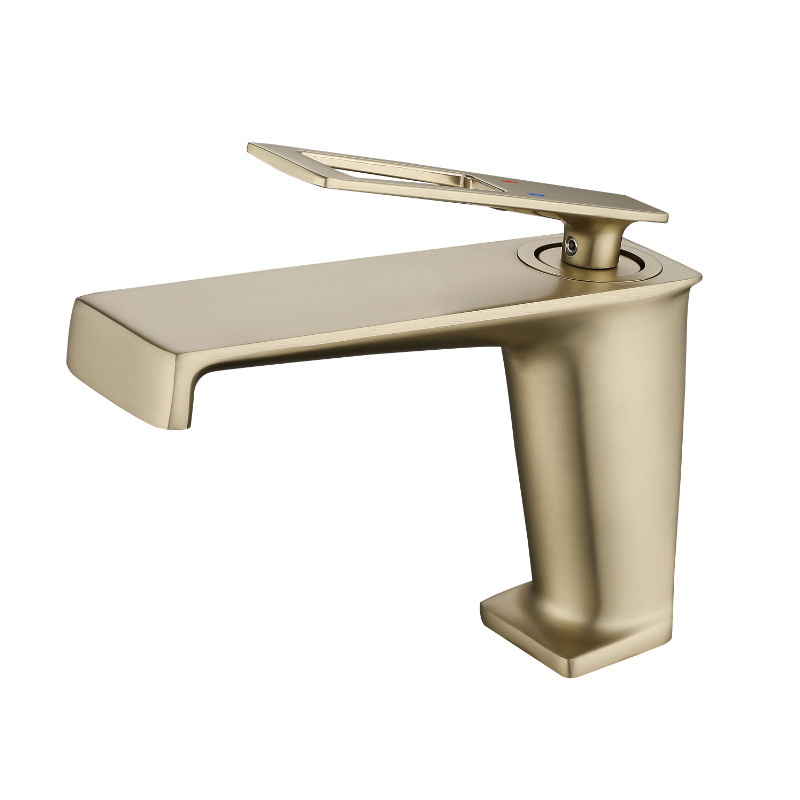 HUARUILI Brass Modern Waterfall Bathroom Basin Faucet 1 Hole Commercial Sink Faucet Solid In Brushed Gold Single Hole