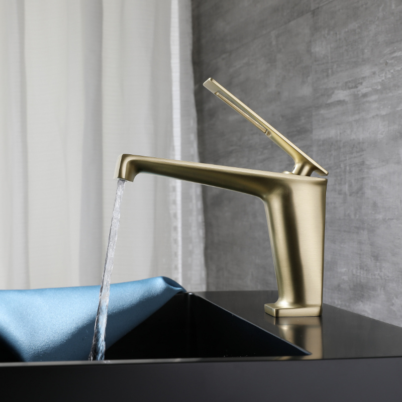 HUARUILI Brass Modern Waterfall Bathroom Basin Faucet 1 Hole Commercial Sink Faucet Solid In Brushed Gold Single Hole