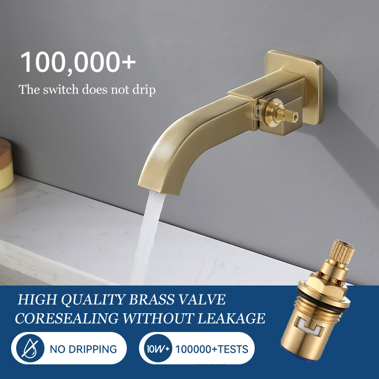 Wall mounted single cold brass square tube water faucet brushed gold  brass single cold water concealed wash basin faucet