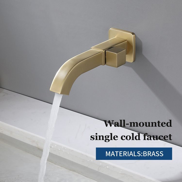 Wall mounted single cold brass square tube water faucet brushed gold  brass single cold water concealed wash basin faucet