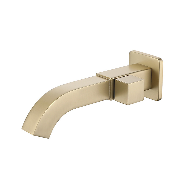 Wall mounted single cold brass square tube water faucet brushed gold  brass single cold water concealed wash basin faucet