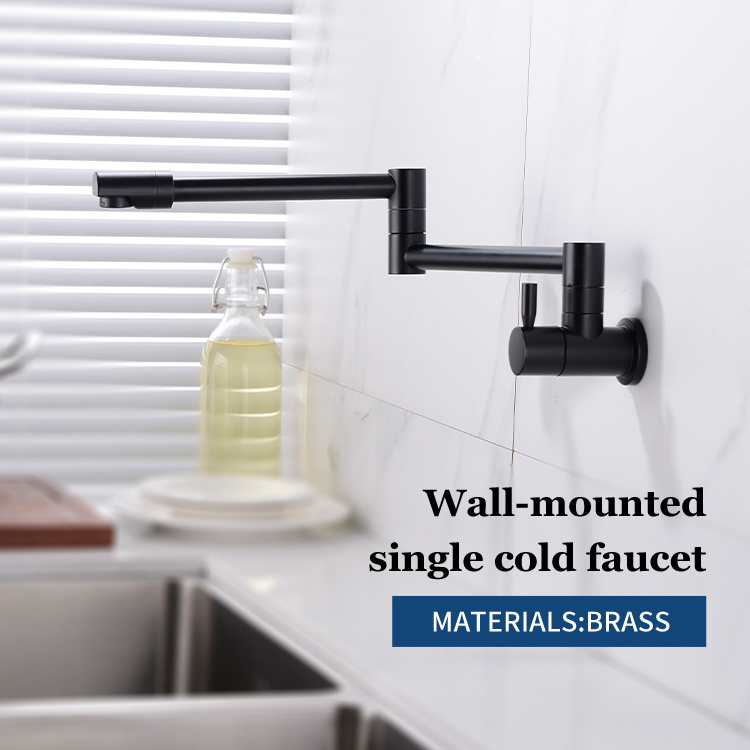 Pot Filler Tap Wall Mounted Kitchen Faucet Single Cold Sink Tap Rotate Spout Brass Concealed Single Hole Folding Kitchen Faucet