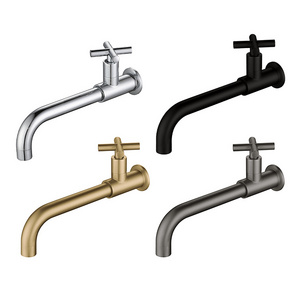 Cross Handle Matte Black Wall Mount Basin Faucet Single Hole Restroom Cold Water Tap for Hand Wash Concealed Single Cold faucet