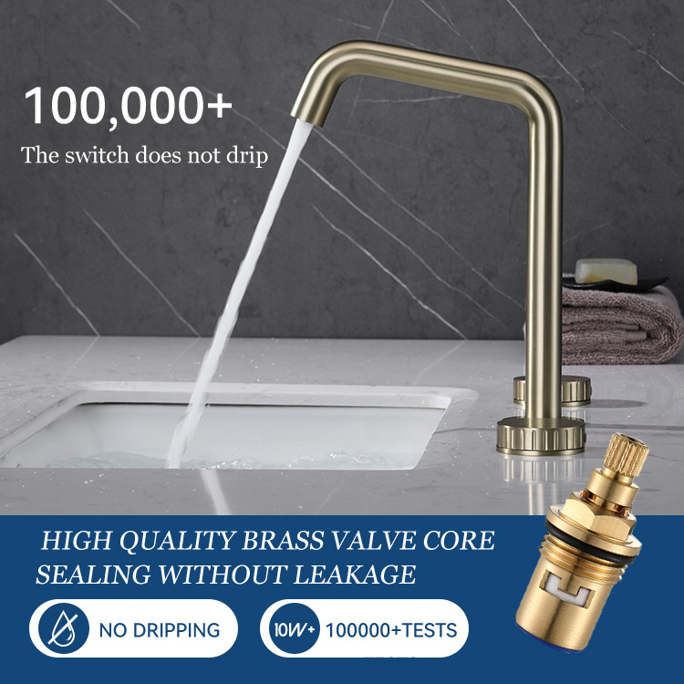 Luxury 3 Hole Dual Handle Bathroom Basin Tap Brass Brushed Gold Hot And Cold Basin Faucet Three Hole Basin Faucet For Bathroom