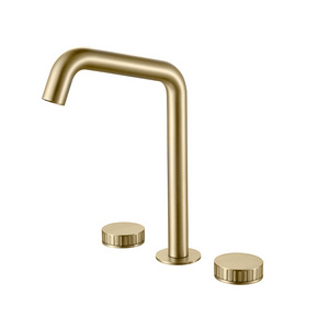 Luxury 3 Hole Dual Handle Bathroom Basin Tap Brass Brushed Gold Hot And Cold Basin Faucet Three Hole Basin Faucet For Bathroom